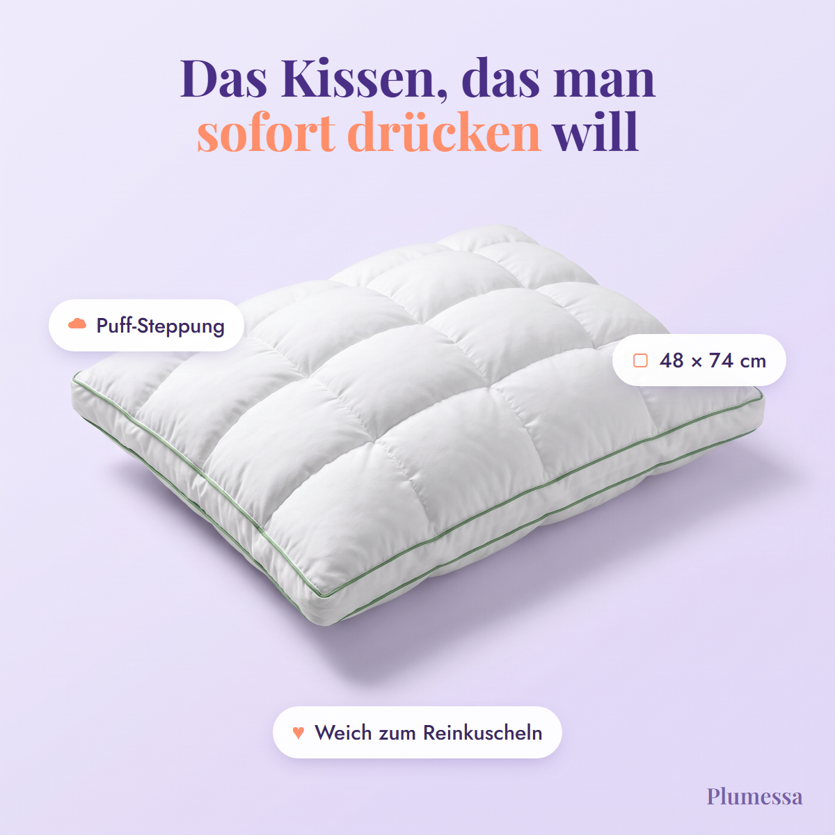 Marshmallow-Kissen mit Puff-Steppung, 48 × 74 cm