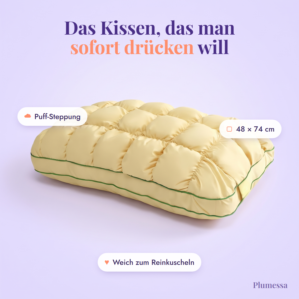 Marshmallow-Kissen in Vanillegelb mit Puff-Steppung