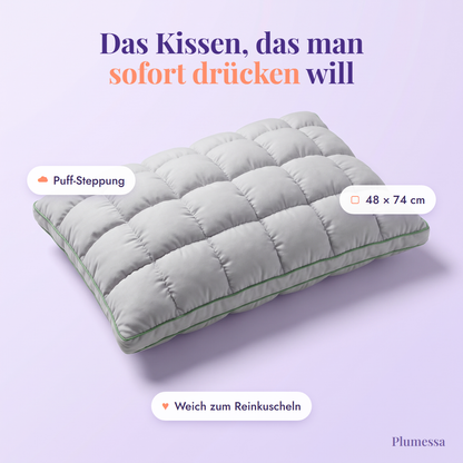 Marshmallow-Kissen in Nebelgrau mit Puff-Steppung