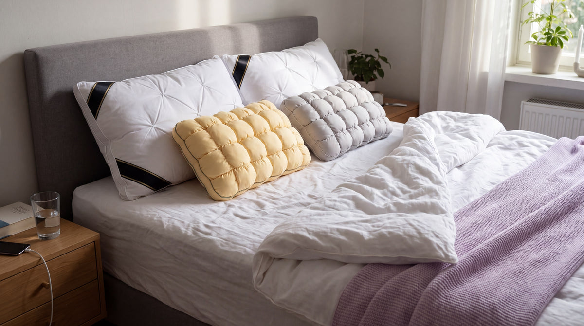 Schlafzimmer mit Wolkenkissen und Marshmallow-Kissen