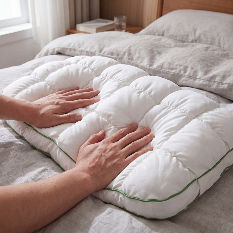 Hände drücken in das Marshmallow-Kissen